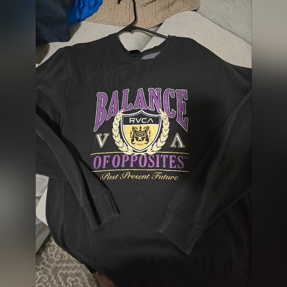 RVCA Black Sweatshirt with Purple and Gold Graphics